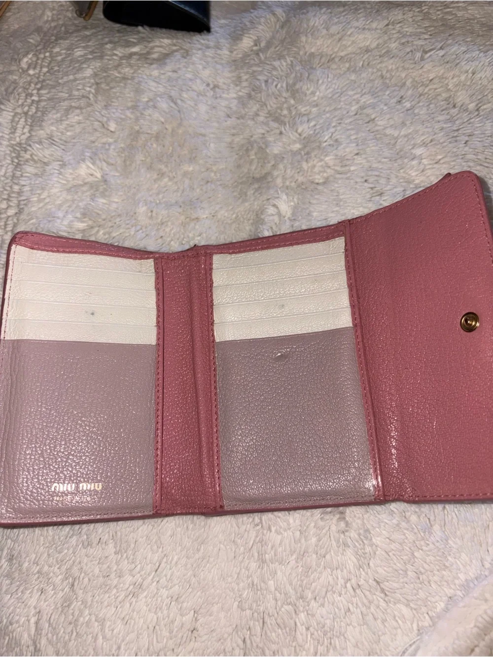 Miu Miu Rose Pink Zippy Leather Wallet with Gold Logo